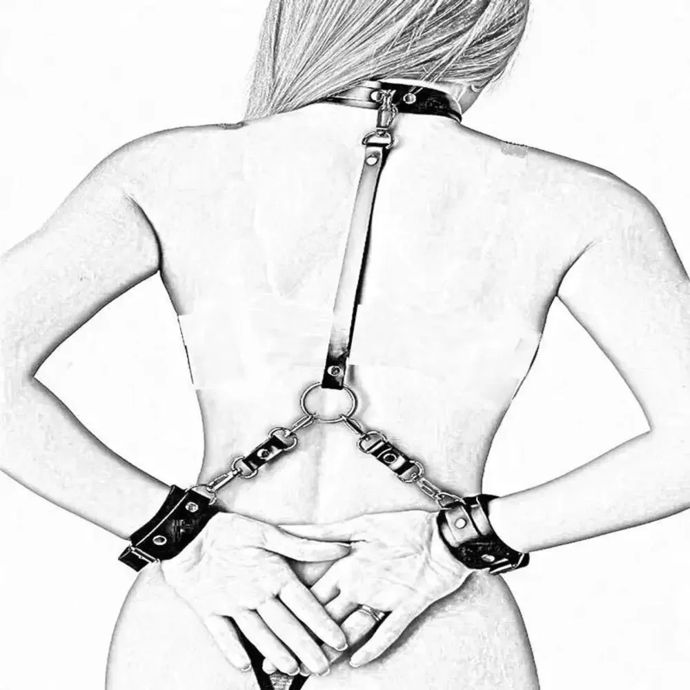Punk Goth Adjustable Leather Collar to Cuff Restraint Set